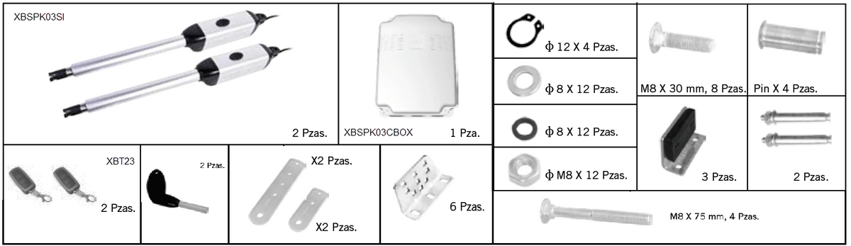 Kit de brazos para automatizar portones vehiculares abatibles de 2 hojas/ 3 Mts / 300 Kg / Uso solo residencial / Compatible con respaldo de energía