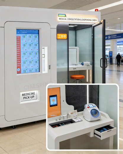 Cabina Médica Inteligente All-in-One: Kiosco de Telemedicina, Exámenes Clínicos y Farmacia Automática 24/7