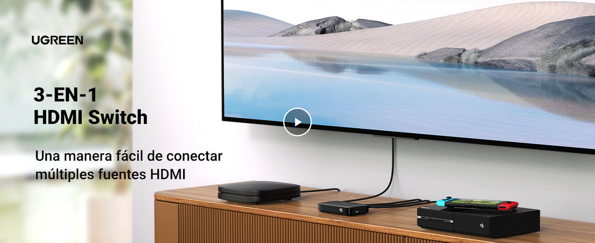 Conmutador HDMI (Switch) 4K@30Hz | 3 Entradas a 1 Salida | 3D | Transmisión Estable | Incluye Control Remoto | Receptor de Infrarrojos | Indicador