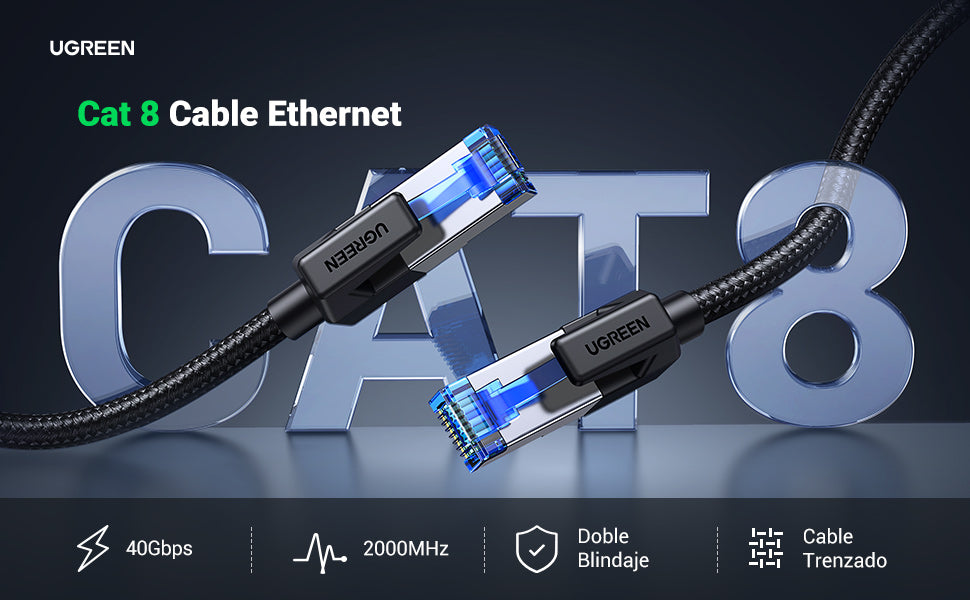 Cable Ethernet Cat8 CLASS F/FTP Redondo con Malla de Nylon 2 Metros (6.56 Pies)