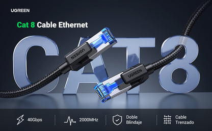 Cable Ethernet Cat8 CLASS F/FTP Redondo con Malla de Nylon 2 Metros (6.56 Pies)