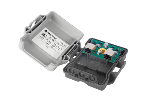Protector PoE Exterior Gigabit / Tubo de Descarga de Gas GDT / 51W PoE+ / RJ45 Blindado / IP23 / Enlaces Inalámbricos