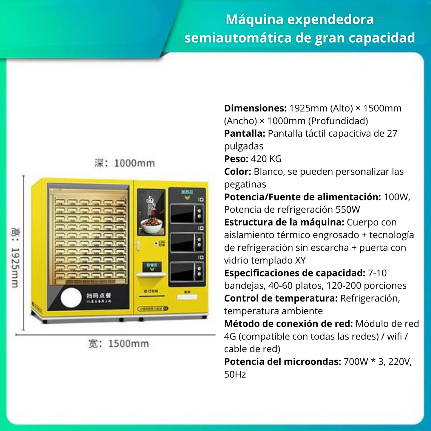 Maquina expendedora de alimentos prefabricados, box lunch, máquina expendedora de calefacción automática de comida rápida, máquina expendedora de comida cocinada
