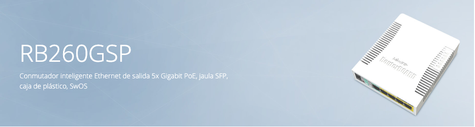 (RB260GSP) Switch Mikrotik 5 puertos PoE (Pasivo) (1in/4out) Gigabit Ethernet y 1 SFP