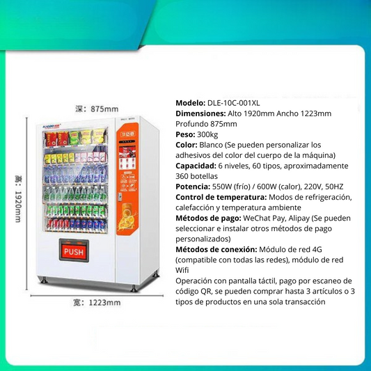 Maquina expendedora de bebidas inteligente, máquina expendedora automatizada de gran capacidad, máquina de autoservicio con pantalla táctil de 10,1 pulgadas
