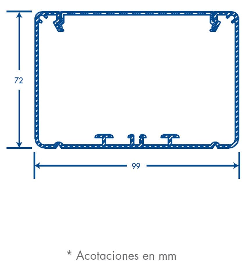Canaleta de aluminio, 99 x 72 mm, tramo de 3m. (8101-80300)