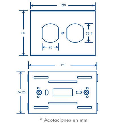 Contacto eléctrico doble, soporte y tapa de PVC auto extinguible y aluminio, universal (8191-10200)