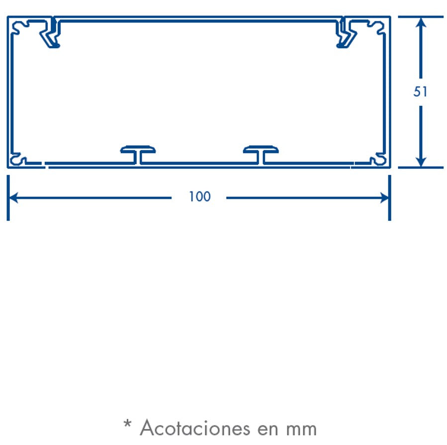Canaleta de aluminio, 100 x 51 mm, tramo de 3m. (8401-81300)