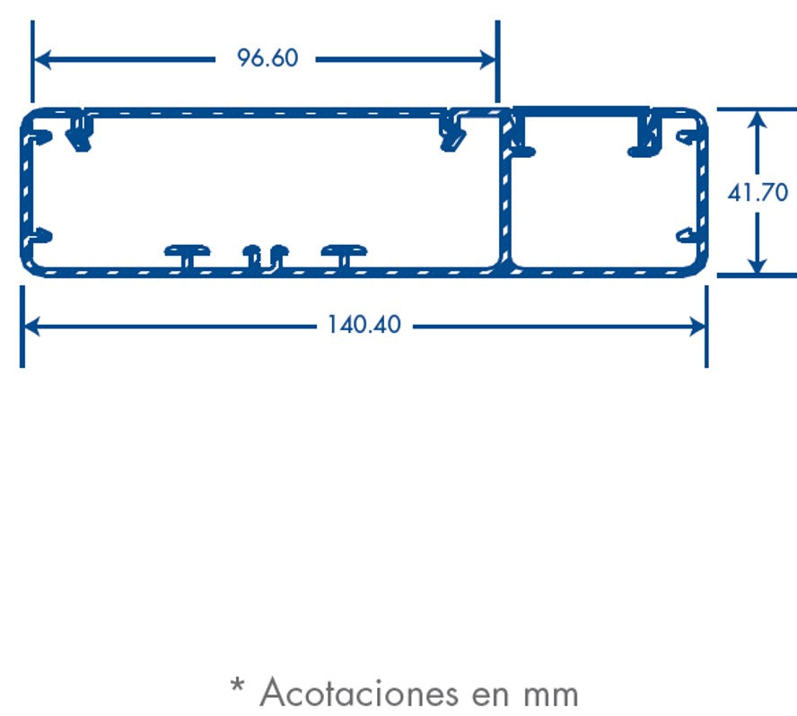 Canaleta de aluminio, 140 x 41 tramo 3m. (8501-80300)