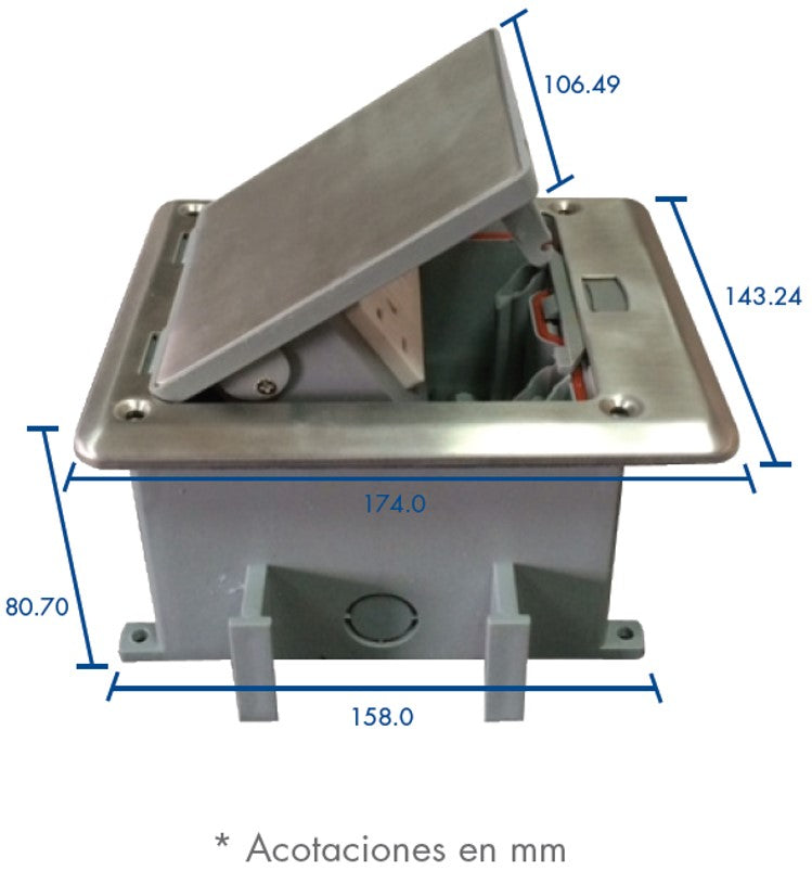 Caja de Piso con Contacto Eléctrico (Duplex), Resistente al Agua, IP66 (Con Tapa Cerrada) (11000-53201)