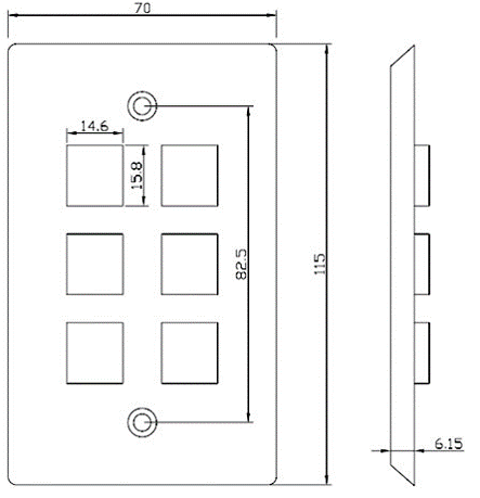 Placa de Pared de 6 Puertos, Keystone, Color Blanco
