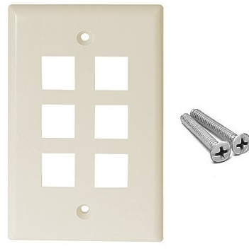 Placa de Pared de 6 Puertos, Keystone, Color Blanco