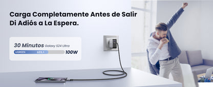 Cable USB-C a USB-C | 1 Metro | Carga Rápida de hasta 100W | Transferencia de datos 480 Mbps | PD3.0 | QC4.0/3.0/2.0 | FPC | AFC | Protección