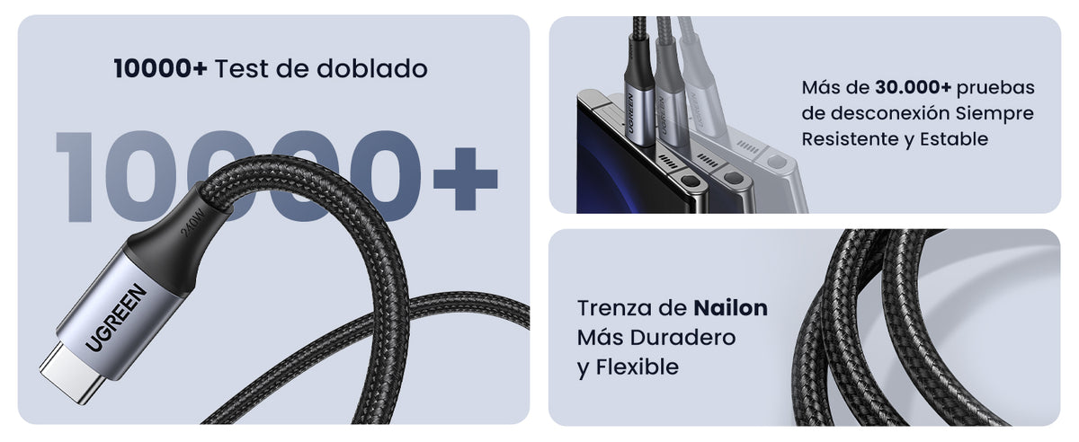 Cable USB-C a USB-C | 1 Metro | Carga Rápida de hasta 100W | Transferencia de datos 480 Mbps | PD3.0 | QC4.0/3.0/2.0 | FPC | AFC | Protección