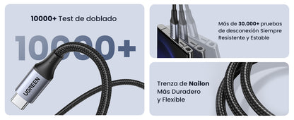 Cable USB-C a USB-C | 2 Metros | Carga Rápida de hasta 100W | Transferencia de datos 480 Mbps | PD3.0 | QC4.0/3.0/2.0 | FPC | AFC | Protección