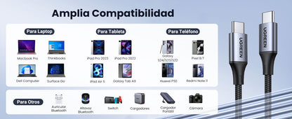 Cable USB-C a USB-C | 1 Metro | Carga Rápida de hasta 100W | Transferencia de datos 480 Mbps | PD3.0 | QC4.0/3.0/2.0 | FPC | AFC | Protección