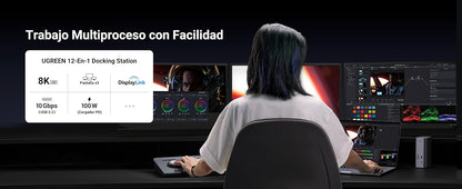 HUB USB-C (Docking Revodok Pro) 12 en 1 | 2 USB-A 3.0 | 1 USB-C PD Carga 100W | 1 USB-A 3.1 | 1 USB-C 3.1 | HDMI 4K | HDMI 8K Ultra HD | Display Port