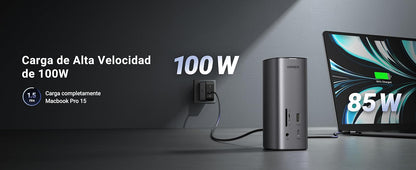 HUB USB-C (Docking Revodok Pro) 12 en 1 | 2 USB-A 3.0 | 1 USB-C PD Carga 100W | 1 USB-A 3.1 | 1 USB-C 3.1 | HDMI 4K | HDMI 8K Ultra HD | Display Port