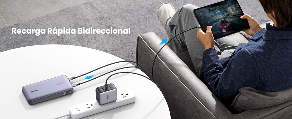 Power Bank de 25000mAh | 3 Salidas 145W Max. | USB-A + 2 USB-C | PD 3.0, QC3.0 | FCP | SCP | Pantalla Inteligente | Carcasa Ignifuga | Color Gris |