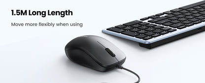 Mouse Óptico USB | Cable USB de 1.5 metros | 3 Botones | 1200DPI | Diseño Ergonómico | Silencioso | Color Negro | Windows / MacOS / Linux / Chrome y
