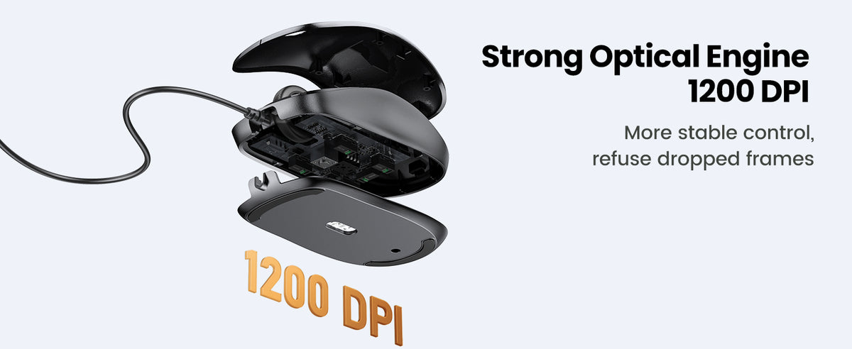 Mouse Óptico USB | Cable USB de 1.5 metros | 3 Botones | 1200DPI | Diseño Ergonómico | Silencioso | Color Negro | Windows / MacOS / Linux / Chrome y