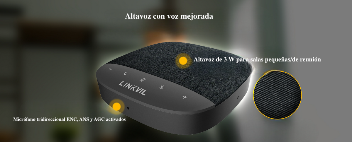 Altavoz y Micrófono portátil / Bluetooth / Conexión USB / 3 Micrófonos de 3W / Salas pequeñas o reuniones personales / Botones Touch / Linkvil