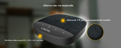 Altavoz y Micrófono portátil / Bluetooth / Conexión USB / 3 Micrófonos de 3W / Salas pequeñas o reuniones personales / Botones Touch / Linkvil