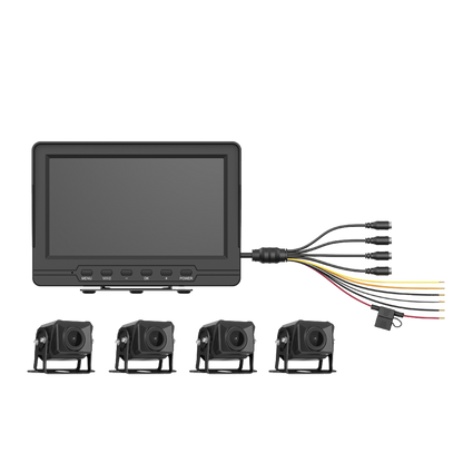 Sistema de Monitoreo Local / 4 Cámaras 1080p para Exterior (IP68) y Pantalla LCD de 7" a Color / Soporta Memoria Micro SD Hasta 512 GB / Soporta