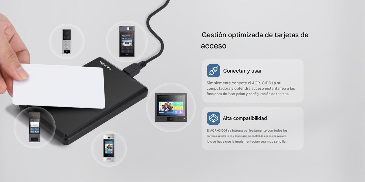 Lector de tarjetas de escritorio AKUVOX ACR-CID01 / multifuncional / conexión USB / lectura multi-frecuencia / plug and play / compatible windows e