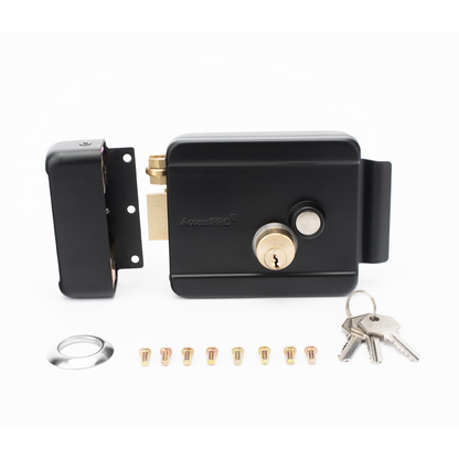 Cerradura Eléctrica con Botón de Salida / Incluye Llave / Exterior / Derecha / Color Negro