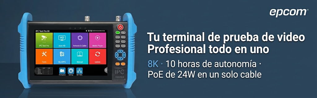 Tester de Video Profesional | Pantalla 7"| Prueba IP/HD/Analógicas | TVI/CVI/AHD/CVBS | IP ONVIF | 4K/8K | H.264/H.265 | HDMI | PTZ | Scanner IP |