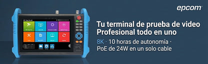 Tester de Video Profesional | Pantalla 7"| Prueba IP/HD/Analógicas | TVI/CVI/AHD/CVBS | IP ONVIF | 4K/8K | H.264/H.265 | HDMI | PTZ | Scanner IP |