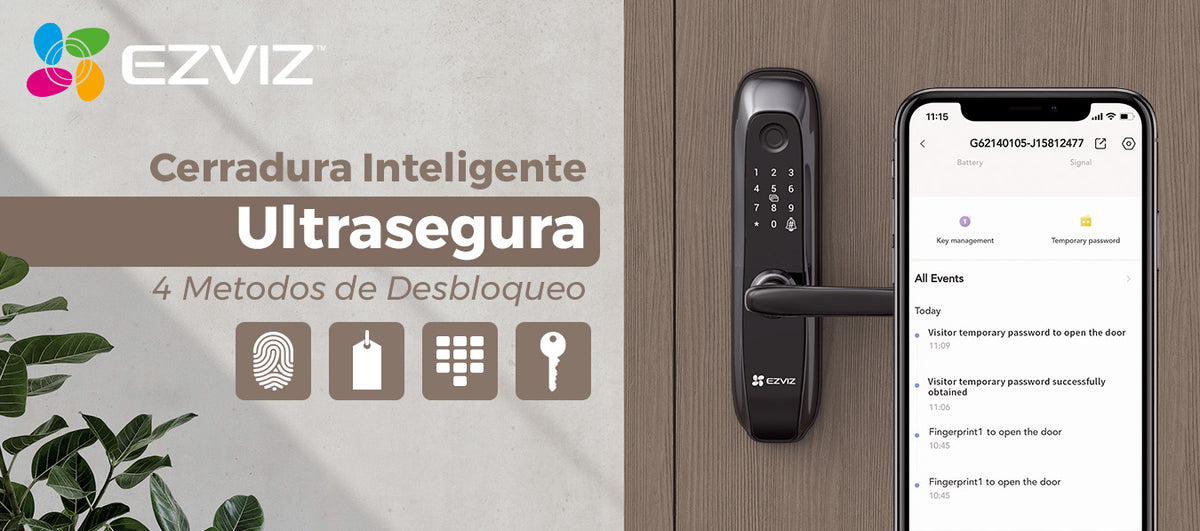 Cerradura Inteligente / Wi-Fi / Bluetooth / Códigos Temporales Para Visitantes / Lectura de Huella / Lectura de Tag / Contraseña / Botón para Timbrar