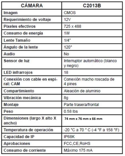 Camara de Reversa Alambrica y Monitor para Vehiculos de Trabajo y Montacargas