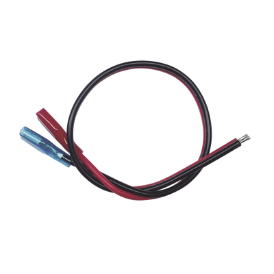 Cables en Paquete Dual / Cable Rojo y Negro / 30 cm (11.81 Pulgadas) / Terminal F1 en un Extremo / Puntas Libres en el Otro / Conexión a Baterías de