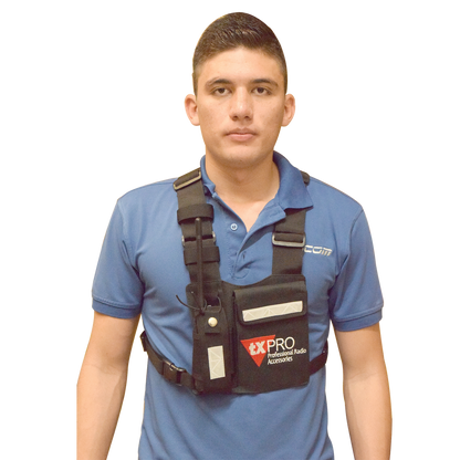 Pechera Universal con soporte para radio, sostén de bolígrafo y seguridad para la bolsa con cinta adherente. Logo TX-PRO