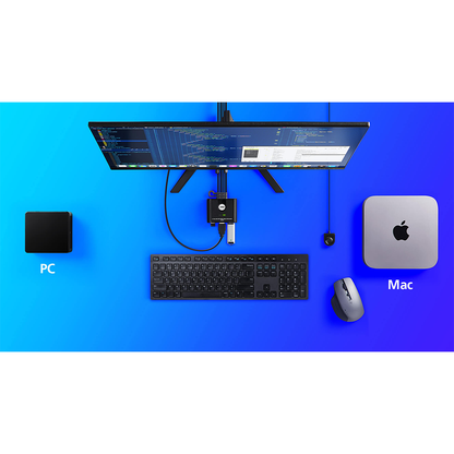 Switch KVM | USB FHD HDMI | de 2 puertos en formato cable | 1920x1080 @ 60Hz (FHD) | HDCP 1.4 | Conecta y controla 2 equipos con un solo monitor