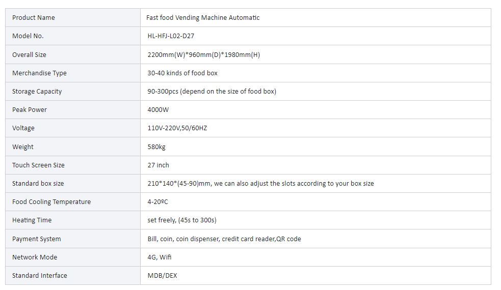 APP Ordering System Intergration Fast Food Vending Machine Automatic