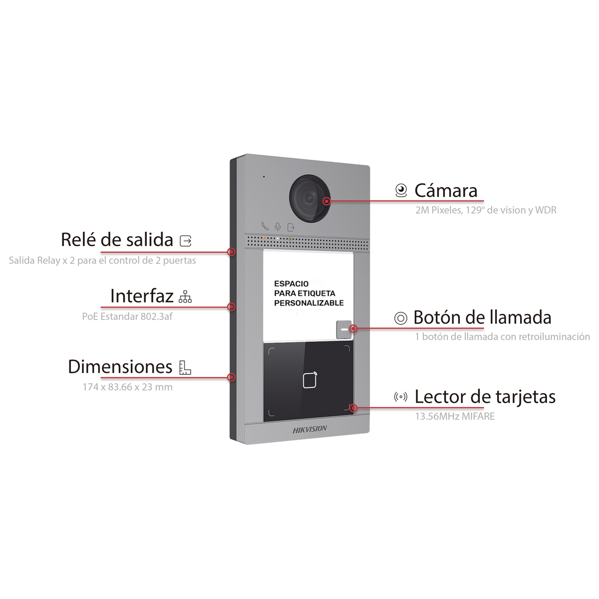 Videoportero IP 2 Megapixel / Llamada y Apertura Remota desde App Hik-Connect / PoE / Exterior IP65 + Antivandalico IK08 / 1 Departamento / Apertura
