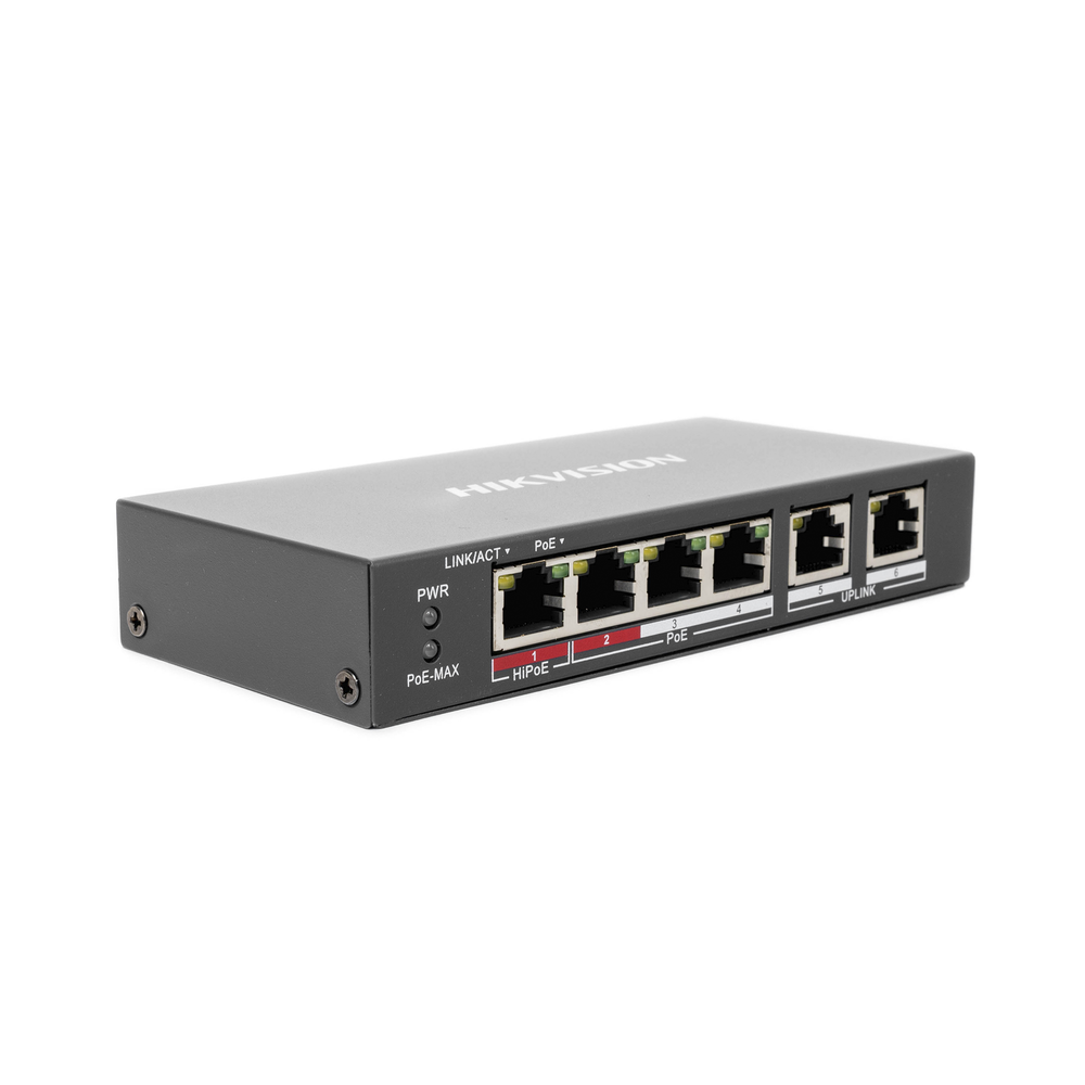 Switch PoE+ / No Administrable / 3 Puertos 10/100 Mbps 802.3 af/at (30 W) + 1 Puerto 10/100 Mbps Hi-PoE (60 W) / 2 Puertos 10/100 Mbps Uplink / Modo