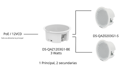 Altavoz Secundario para Montaje en Plafón | 3 Watts | 8 Ohms | Compatible con DS-QAZ1203G1-BE | Uso en Interior | No Requiere Alimentación Externa
