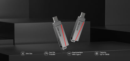 Memoria USB Dual de 128 GB / USB-C y USB-A / Transferencia de Alta Velocidad / Metálica / Compatible con Dispositivos Móviles, Windows, Mac y Linux