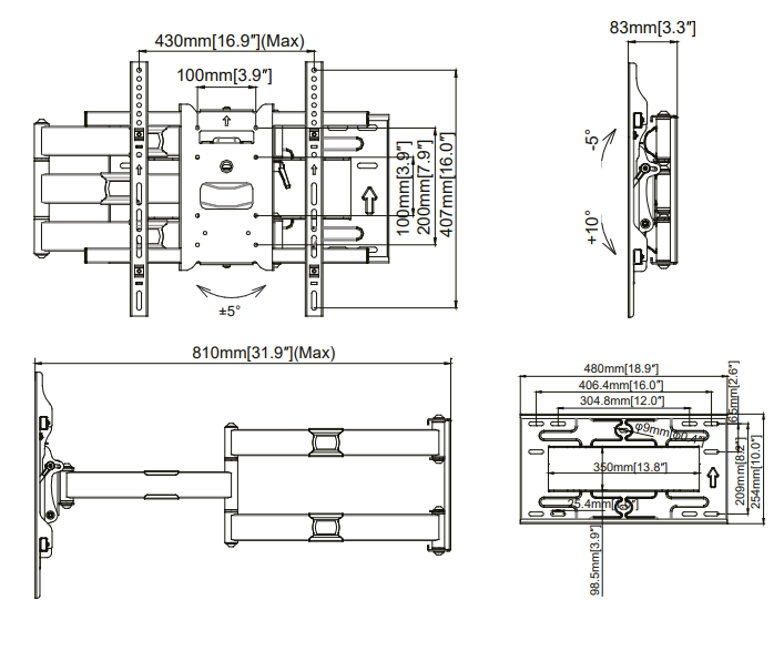 Soporte de pared ajustable de 32 -75 IN