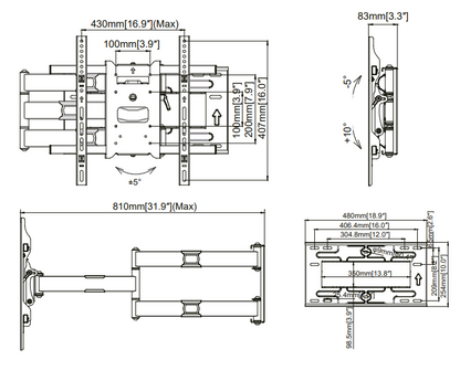 Soporte de pared ajustable de 32 -75 IN