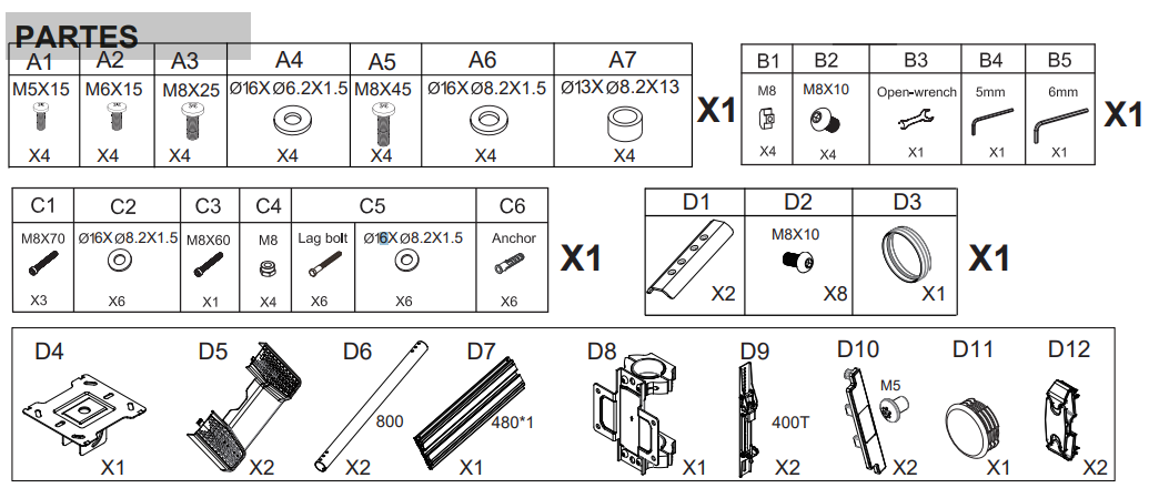 Montaje de Techo para Pantallas de 32"- 75I"| VESA 100 X 100 HASTA 400 X 400| Capacidad Máxima de Carga 50Kg