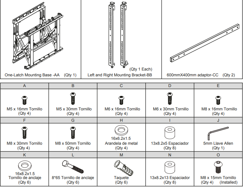 Soporte Modular de Pared para Videowall | Pop Out | Peso Máx. Sopotado 50 Kg | Soporta Formato Horizontal y Vertical