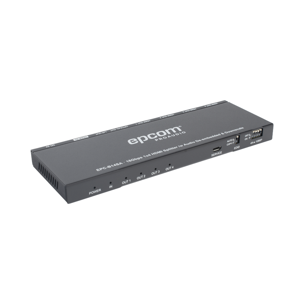 Splitter HDMI 1x4 | 1 Entrada a 4 salidas (Simultaneas) | 4K@60Hz | Extractor de Audio | Down Scaler | HDR 4:4:4 | EDID | 18Gbps