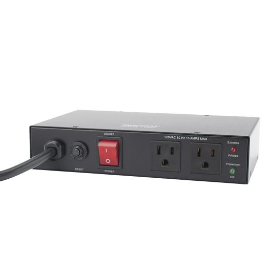 Acondicionador de Voltaje / Entrada 120 Vca / 2 salidas @ 120 Vca NEMA 5-15R / 1,800 W / 15 A / Supresión de Picos / Filtro de Ruido EMI/RFI / Sin