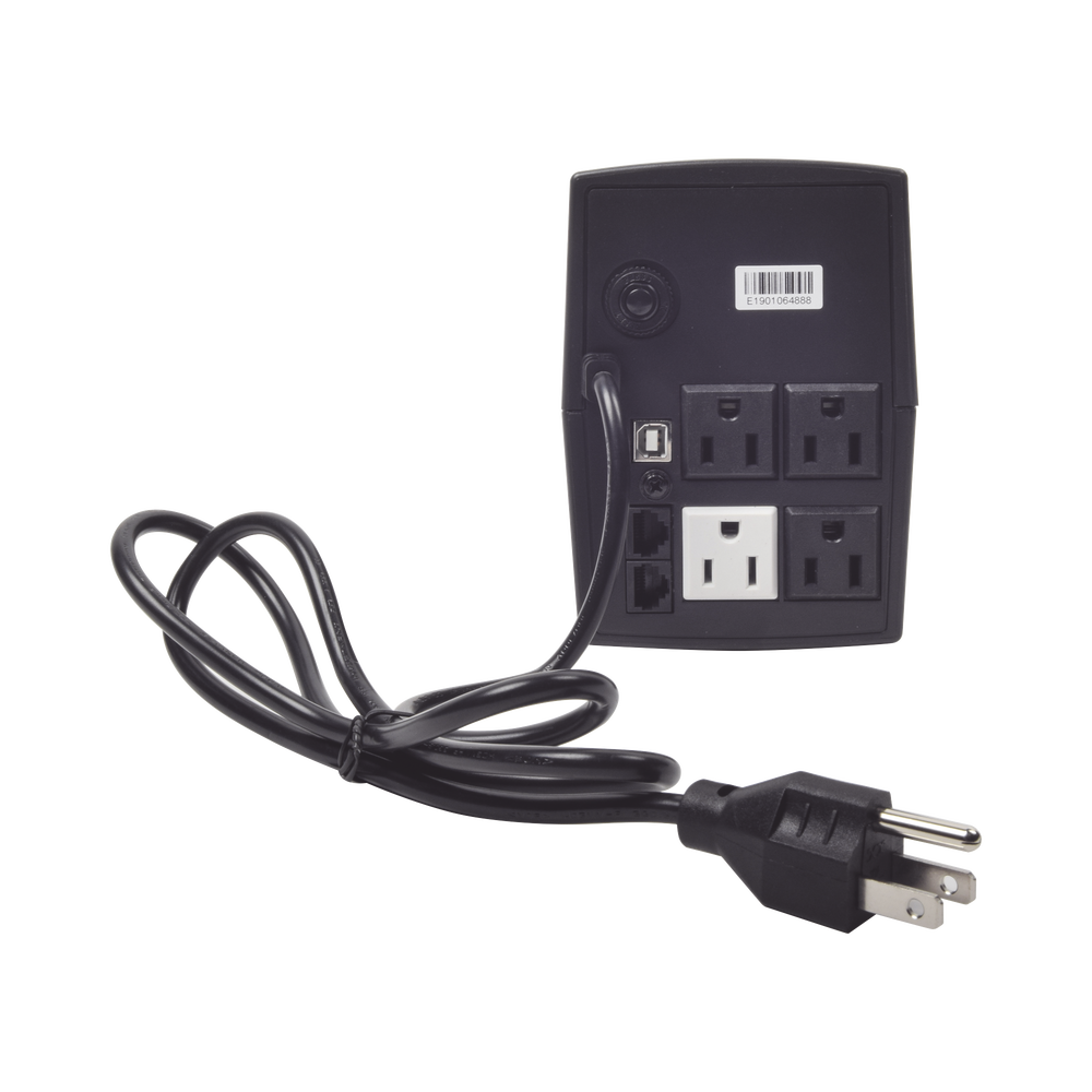 UPS de 600VA/360W / Protección contra Descarga, Sobretensión y Picos Transitorios / Entrada y Salida 120 Vca / Clavija NEMA 5-15P / 4 Tomas NEMA 5-15R