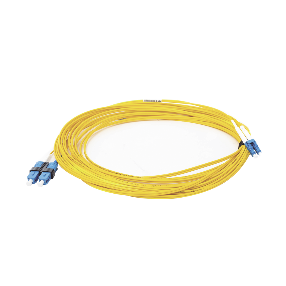 Jumper de Fibra Óptica Monomodo (OS2), XGLO, LC/UPC-SC/UPC Duplex, OFNR, Color Amarillo, 10 Metros (32.81 Pies)